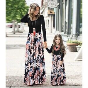 2 Tropical Mommy And Me Matching Dresses Womens Large Girls 6-7 Bundle